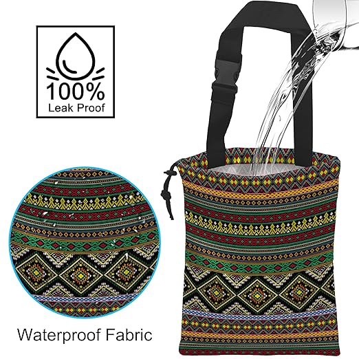 ghatobty Car Trash Bag Hanging Green Ethnic Style Car Trash Can Waterproof Garbage Bag Hanging for Car Back Seat