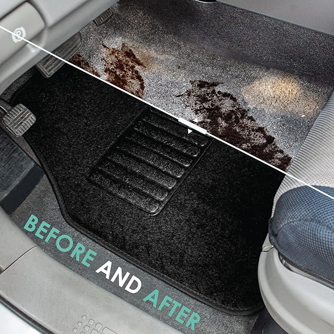 FFH Group Automotive Floor Mats - Carpet Floor Mats for Cars, SUVs & Trucks, 3 Rows Full Set, Universal Fit, Black