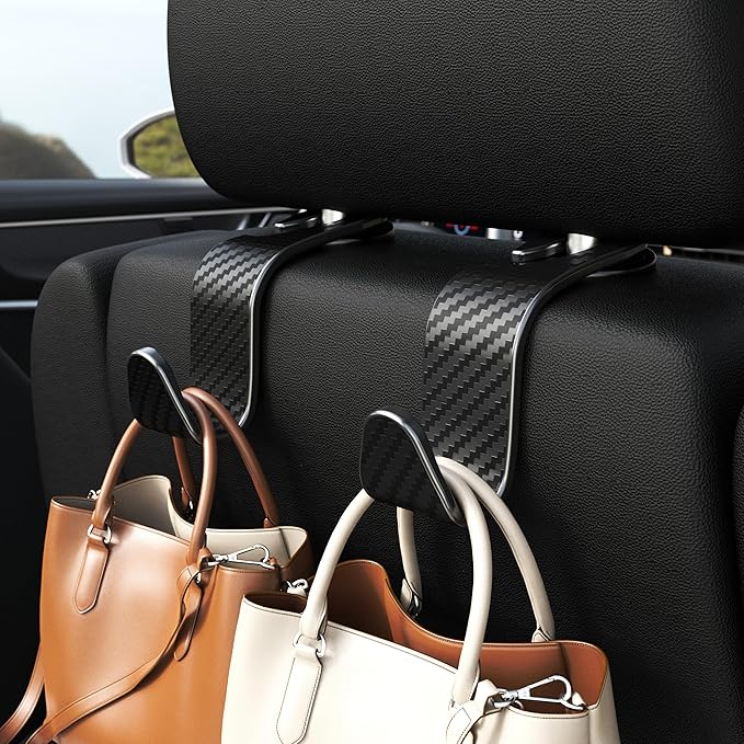 Amooca Car Seat Headrest Hook 4 Pack Hanger Universal Vehicle Car Storage Organizer for Handbag Purse Coat S Type Checkered Black