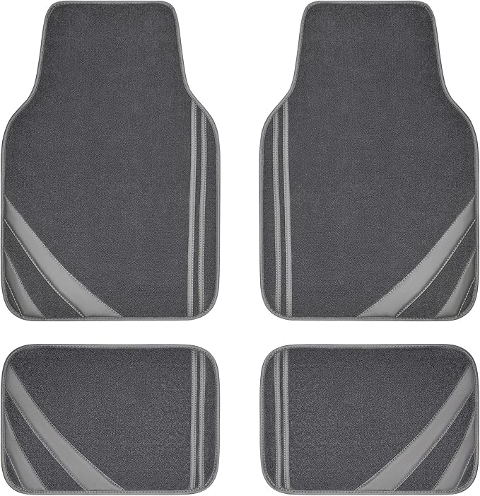 CAR PASS Car Floor Mats, Edge Leather Waterproof Car Mats with Double Stitch Line and Anti-Slip Backing Design, Fit 95% Automotive,SUVS,Sedan,Vans (Pure Gray)