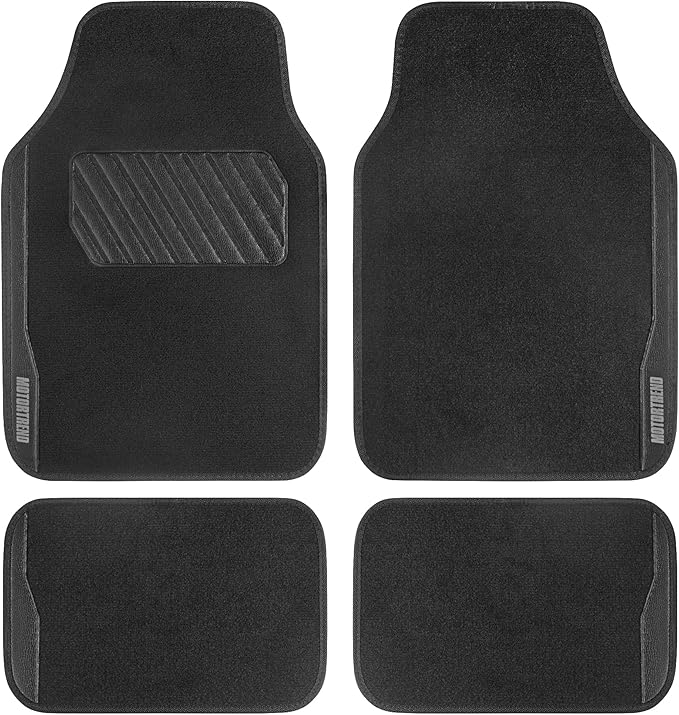 Motor Trend SpeedSeries Carpet Floor Mats Set - Universal Fit for Cars, Trucks, SUVs, Vans Trim Racing Design Car Mats Full Set Tapetes para Carro - Set of 4, Black & Black Car Carpet Mats