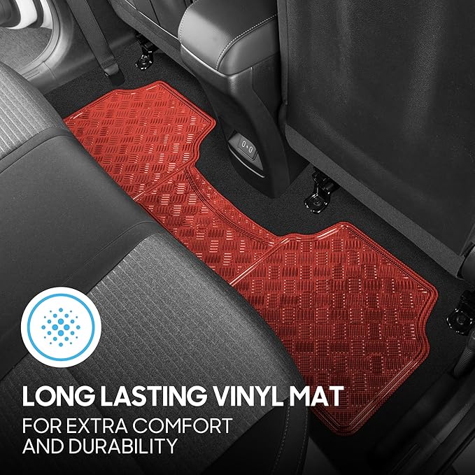 BDK Metallic Chrome Car Floor Mats All-Weather Universal Fit Automotive Floor Mats for Cars SUVs, Floor Mats for Trucks, Car Mats Full Set Front & Rear, Non-Slip Shiny Durable Heavy Duty - Red