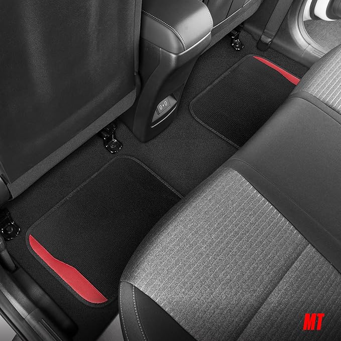 Motor Trend SpeedSeries Carpet Car Floor Mats Set - Universal Fit for Cars, Trucks, SUVs, Vans Red Trim Racing Design Car Mats Full Set Tapetes para Carro - Set of 4, Black & Red Car Carpet Mats