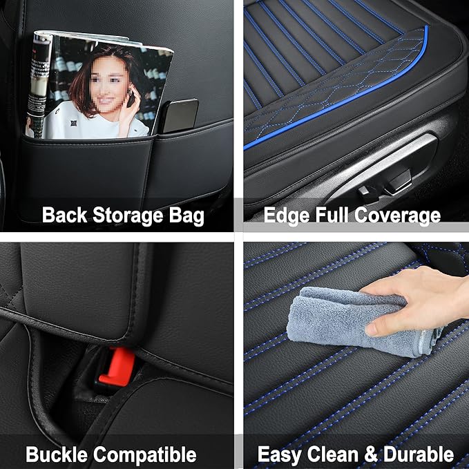 Vankerful Leather Seat Covers for Cars,Car Seat Covers Front Seats Only,Automotive Seat Covers for Trucks,SUV,Leatherette,Universal Fit,Vehicles Seats Cushions(Front Pair,Black-Blue)