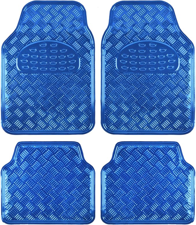 BDK Metallic Chrome Car Floor Mats All-Weather Universal Fit Automotive Floor Mats for Cars SUVs, Floor Mats for Trucks, Car Mats Full Set Front & Rear, Non-Slip Backing - Blue