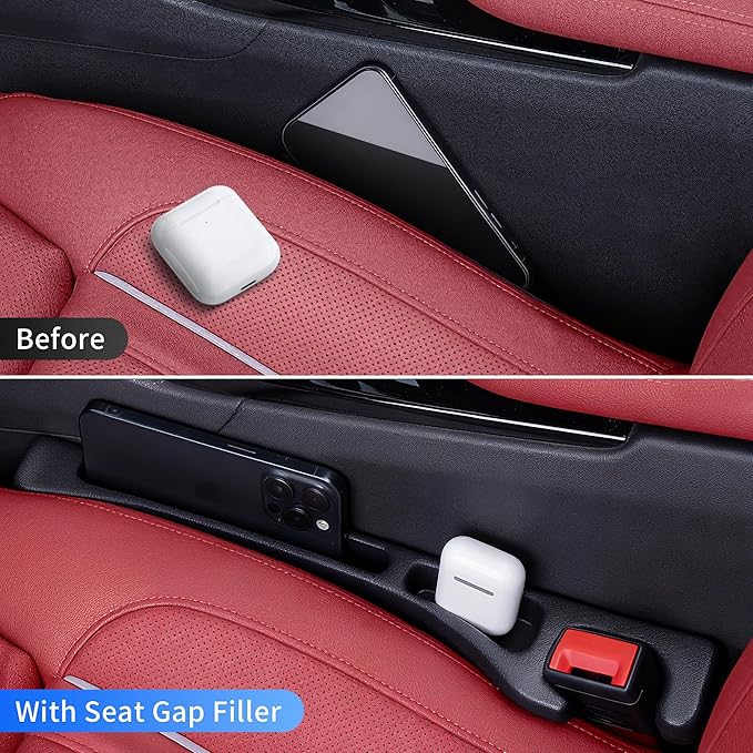 TATATOO Car Seat Gap Filler, Seat Side Gap Filler Organizer with Phone Holder, Universal Fit in Between Car Seat Catcher, Perfect for Car, SUV, Truck (Slotted, Black)