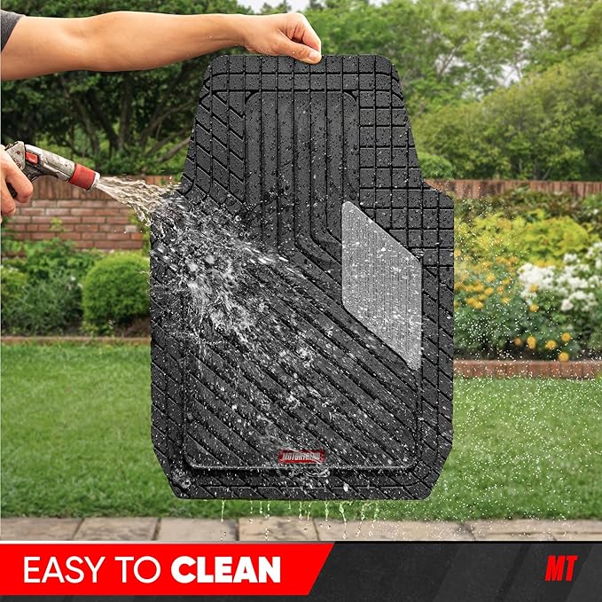 Motor Trend MetallicGuard Car Floor Mats Full Set - Durable Rubber Floor Mats with Silver Metallic Heel Pad, All-Weather Interior Protection for Front and Rear with Non-Slip Backing