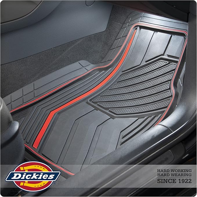 Dickies 3-Piece DuraSport Floor Mats, Heavy-Duty Mats for Cars, Trucks, SUVs — Black/Red