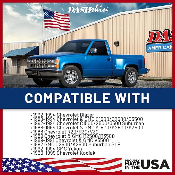DashSkin Dash Cover Compatible with 1988-1994 C1500 C2500 C3500 K1500 K2500 K3500 Silverado Sierra Tahoe Yukon Suburban in Dark Grey (AKA Bluish Grey) - Hard Molded Plastic Dashboard Cap