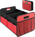 YSSOA 2 Compartments Car Trunk Organizer, 600D Oxford Polyester Car Storage, Anti-slip 14" D x 22" W x 12" H Collapsible Trunk Storage, Suitable for SUV, Minivan, Truck, Red New