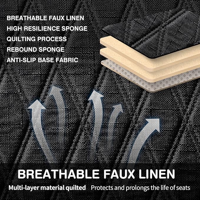 Universal Black Faux Linen Rear Car Seat Cover Size M - Bench Seats Protector for Most Vehicles Cars Truck SUV - Bottom Auto Seat Cushion Pad Mat with Anti Slip Back