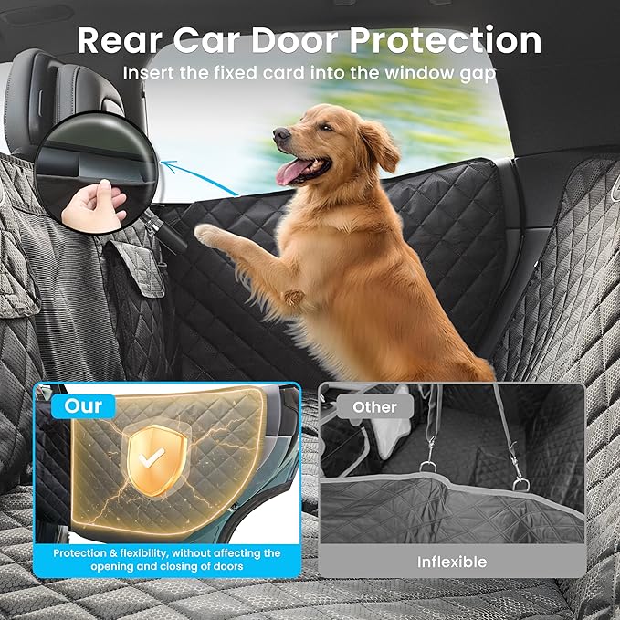 BeComfee Dog Car Seat Cover for Back Seat with Hard Bottom Extender, 450lbs Support Dog Hammock, Waterproof Non-Slip Back Seat Cover for Dogs with Full Seat & Door Protection for Truck SUV Sedan