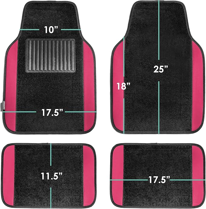 FH Group Automotive Floor Mats – Universal Fit Premium Carpet Car Mats with Driver Heel Pad, Full Set for Cars, SUVs & Trucks - Pink