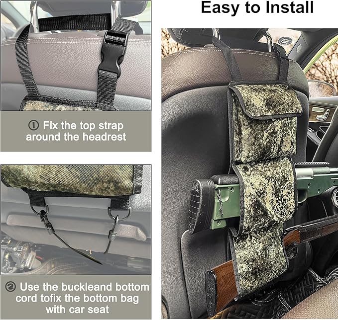 MYDAYS Seat Back Gun Rack, Gun Sling Bag, Camo Front Seat Gun Organizer Holder for Hunting Rifles/Shotguns