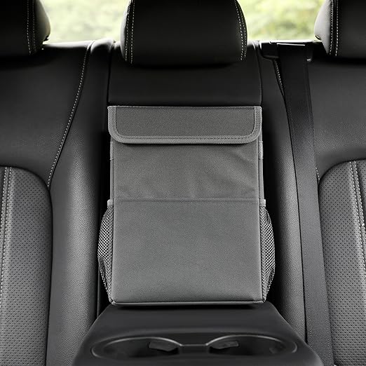 AOKJOY Car Garbage can with lid Leak Proof Vehicle Trash Can 3 Storage Pockets Hanging Waterproof car Trash Bag for SUV Grey