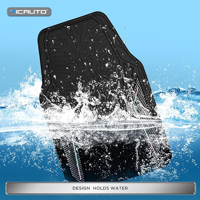 PIC AUTO Rubber Floor Mats, Black Aluminum Film with Colorful Piping Floor Mats for Cars, Car Mats with Non-Slip Backing, All-Weather Protection, Trim-to-Fit Liner for Cars, SUVs, Trucks, Vehicles