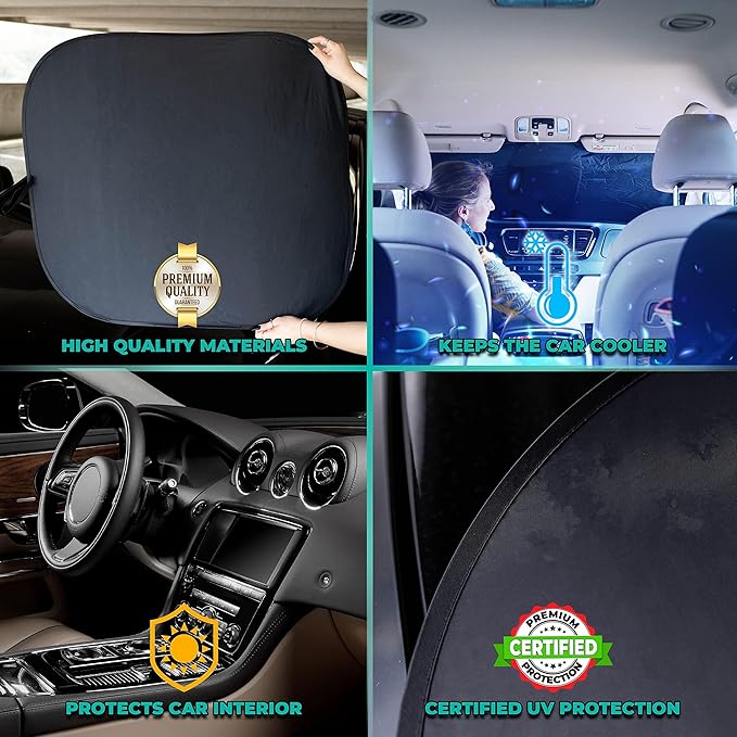 kinder Fluff Windshield Sunshade| Reflective Patented Car Sun Protection - Certified 99% UVR Block - Cool Interior | Foldable 2-Piece Sun Cover | Automotive Accessories for Summer Heat | Standard Size