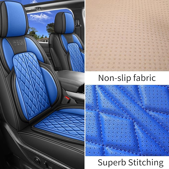 DuDuWang Car Seat Covers Custom Fit for Toyota Tacoma 2016-2023 Breathable Waterproof Faux Leather Protective Seat Cover with Pickup Truck (Black & Blue, Full Set)