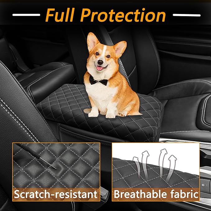 Center Console Cover for Ford Explorer 2026 2025 2020-2024 Accessories 1.2in Thickness Armrest Cover Leather Arm Rest Box Lid Protector Cushion Pad Middle Console Cover with Side Pockets (Gray Stitch)