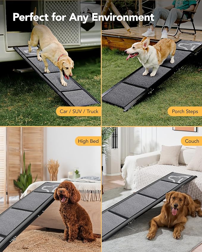 PetThem Upgraded Dog Ramp for Car 63" Long & 19.7" Wider Portable Dog Ramps for Large Dogs with Non-Slip Rug Surface for SUV Car & Truck, Up to 250LBS