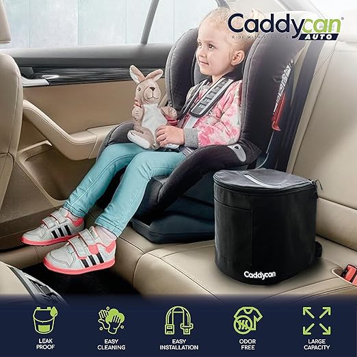 Caddycan Auto - Car Trash Can with Lid | Compact, Durable Multipurpose Trash Bin and Organizer for Commuting, Adventures | Utility Pockets and 100% Leak-Proof