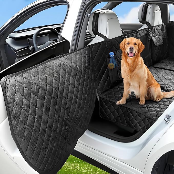 BeComfee Dog Car Seat Cover for Back Seat with Hard Bottom Extender, 450lbs Support Dog Hammock, Waterproof Non-Slip Back Seat Cover for Dogs with Full Seat & Door Protection for Truck SUV Sedan