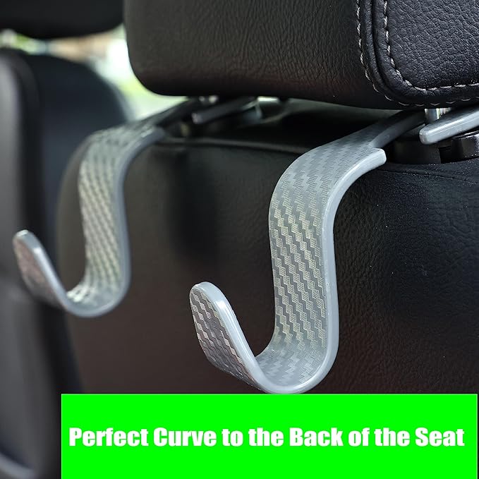 Amooca Car Seat Headrest Hook 4 Pack Hanger Universal Vehicle Car Storage Organizer for Handbag Purse Coat S Type Checkered Grey
