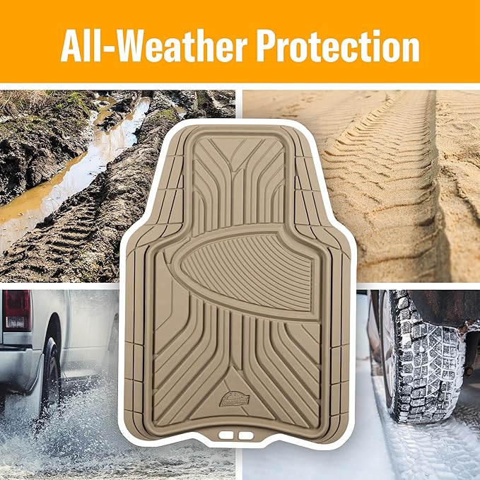 Armor All 4-Piece Trim-to-Fit Floor Mats, Full Coverage Mats for Cars, Trucks, SUVs — Tan