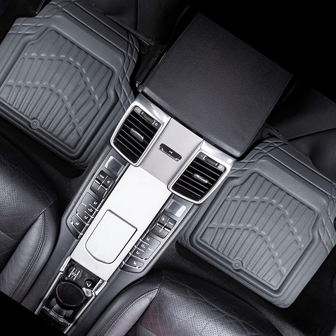 CASS Pass 4 Piece Leather Car Floor Mats -3D Waterproof All Weather, Universal Trim to Fit & Anti-Slip Burr Bottom Safety & Light Easy Clean Install for SUV Truck Auto Sedan Van (Gray)