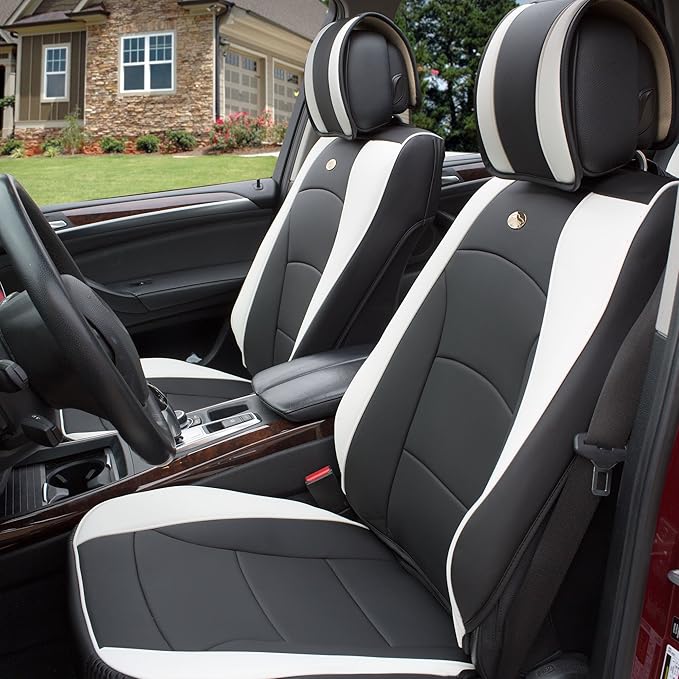 FH Group Car Seat Cover Cushion - 2 Pack Seat Covers for Cars Trucks SUV, Faux Leather Car Seat Cushions, Waterproof Car Seat Cover Cushion, Universal Fit Car Seat protector Front Set White