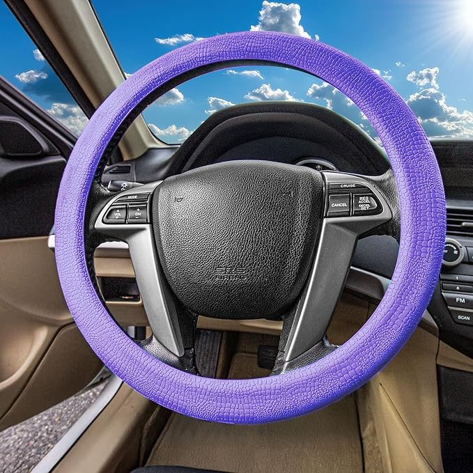 FH Group Universal Fit Silicone Snake Pattern with Massaging Grip Steering Wheel Cover fits most Cars, SUVs, Trucks, and Vans Purple