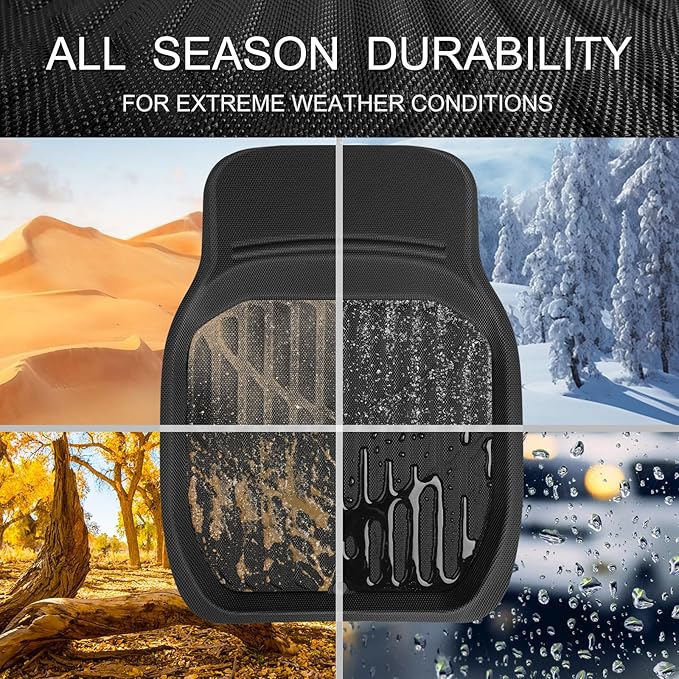 CAR PASS PVC Deep Dish Car Mats Full Set, Waterproof All Weather Luxury Faux Leather Car Floor Mats 4 Piece, Anti-Slip Universal Fit for Sedans Suvs Vans MiniTrucks,Durable & Easy Clean, All Black