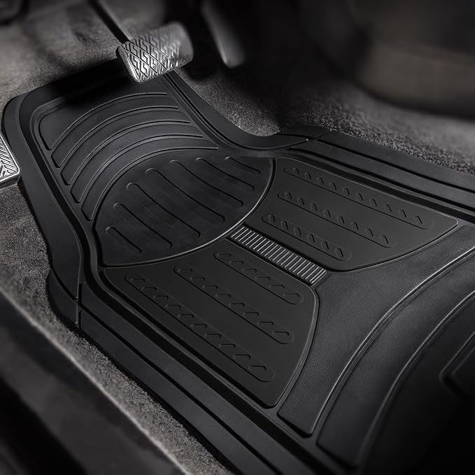 FH Group Monster Eye Full Set Rubber Floor Mats w. Trimmable Vinyl Trunk Liner/Cargo Mat Black- Fit Most Car, Truck, SUV, or Van (Black) F11313- F16403
