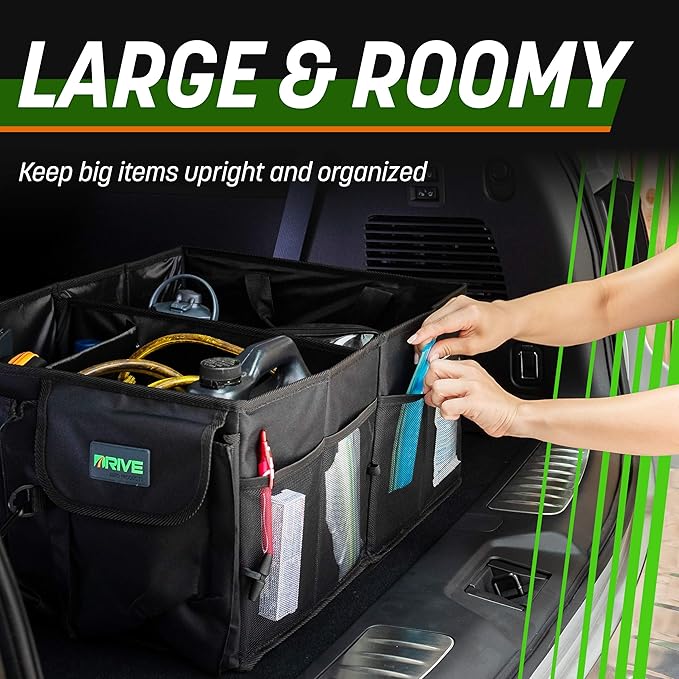 DRIVE - Car Trunk Organizer - Collapsible, Multi-Compartment Automotive SUV Car Organizer for Storage w/Adjustable Straps - Truck & Car Accessories for Women and Men - Black | Collapsible, Multi-Compartment, Car Organizer, Storage, Adjustable Straps, T...