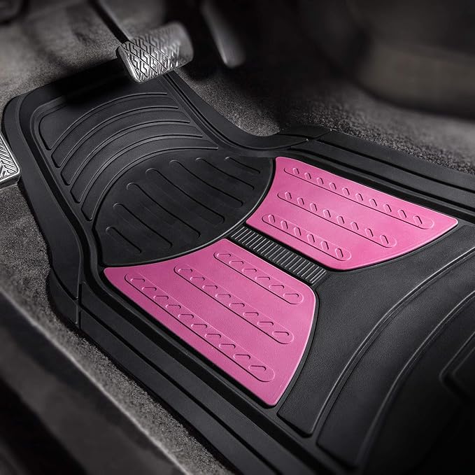 FH Group Monster Eye Full Set Rubber Floor Mats w. Trimmable Vinyl Trunk Liner/Cargo Mat Black- Fit Most Car, Truck, SUV, or Van (Pink/Black) F11313- F16403