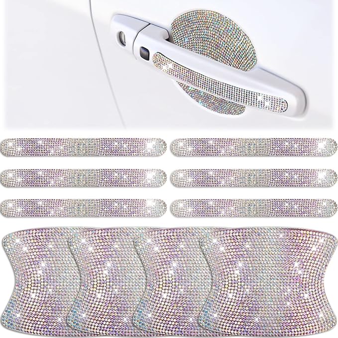 Frienda 10 Pieces Bling Car Accessories for Women Bling Car Door Handle Protector Door Handle Covers for Car Rhinestone Car Bowl Protector Accessories Women Stickers(Colorful)