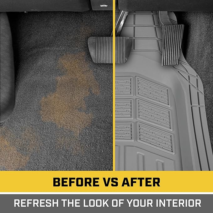 CAT Gray Car Floor Mats Full Set - Universal Heavy Duty Trim to Fit Floor Mats for Trucks - Car Mats & SUV Floor Liners for Car - All-Weather Truck Accessories & Odorless Rubber Automotive Floor Mats