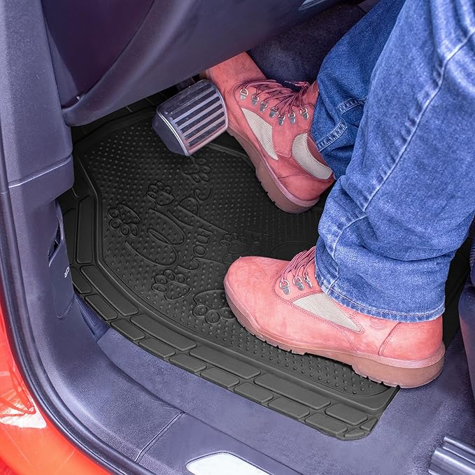 FH Group Car Floor Mats - Adorable Paw Print, Heavy-Duty Rubber Mats, Universal Fit Full Set, Climaproof, Trimmable, Fit Most Sedan, SUV, Truck - Black