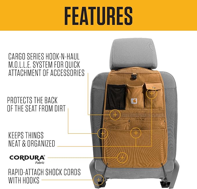 Carhartt Universal Nylon Duck Automotive Seat Back Organizer, Organization for Work and Kids, Gravel