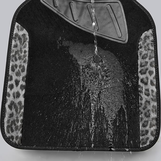 CAR PASS Waterproof Universal Car Floor Mats, Leopard Print Car Mats Fit for SUV,Vans,sedans, Trucks,Set of 4pcs Car Carpet with Driver Heel Pad and Nibs Backing, Leopard Car Accessories Gray Leopard