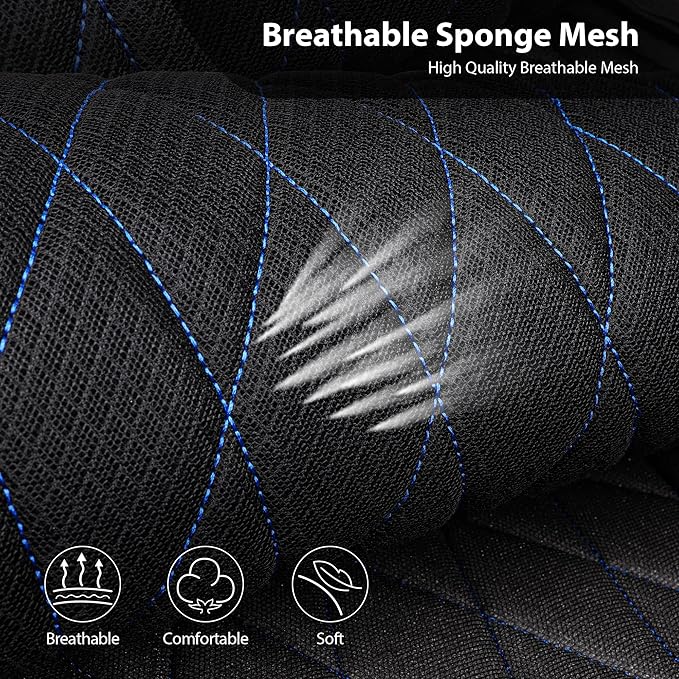 CAR PASS Thick Foam 3D Air Mesh Leather Car Seat Covers Front Seats Only, Breathable Premuim Leather Two Front Seat Cover, Airbag Compatible Universal Fit for Most Sedan Van Truck SUV,Black and Blue
