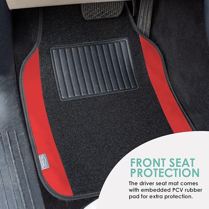 FH Group Automotive Floor Mats – Universal Fit Premium Carpet Car Mats with Driver Heel Pad, Full Set for Cars, SUVs & Trucks - Red