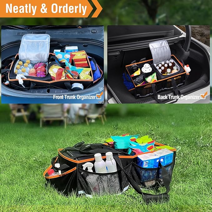 Rifachua Car Front Trunk Organizer with Cooler Bag Compatible with Tesla Model Y Model 3 2020-2026, Foldable Grocery Frunk Storage Bag Collapsible for Car SUV with Multi Compartment