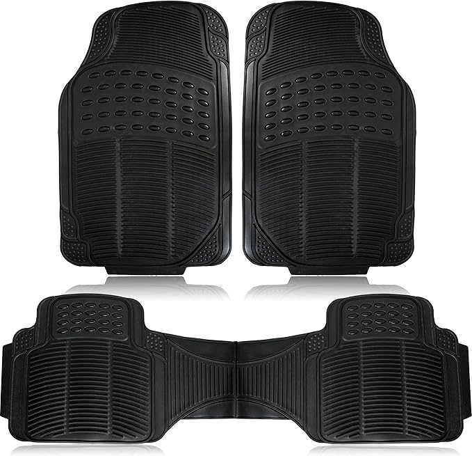 ZONETECH All Weather Rubber Car Interior Floor Mats 3-Piece Trimmable Waterproof Odorless Black Heavy Duty Universal Fit