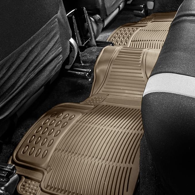 FH Group Car Floor Mats - Heavy-Duty Rubber Floor Mats for Cars, Universal Fit Rear Set, Trimmable Automotive Floor Mats, ClimaProof Floor Mats For Most Sedan, SUV, Truck Floor Mats Beige