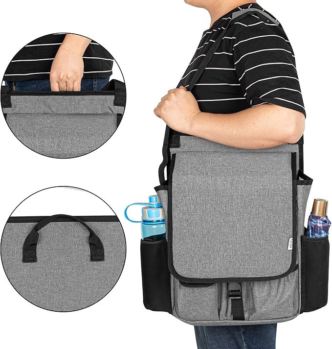 LUXJA Car Front Seat Organizer with Cover and Laptop Sleeve, Car Seat Organizer with Back Adjustable Straps, Gray