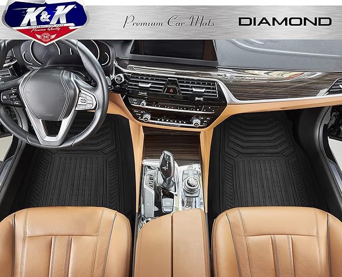 K&K Auto Accessories 3D Car Floor Mat Thick 8 Lb Heavy Duty Durable Universal Diamond Black Deep Dish for Cars SUVs Minivan Truck