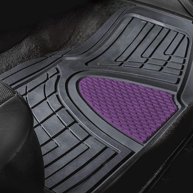 TLH Premium Tall Channel Rubber Car Trimmable Floor Mats - Heavy-Duty Purple Rubber Floor Mats, Universal Fit Full Set, Climaproof™ Floor Mats, Trimmable Floor Mats for Most Sedan, SUV, Truck