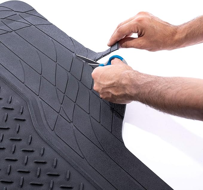 FH Group Trimmable Non-Slip Rubber Floor Mats Full Set - Universal Fit for Cars Trucks and SUVs (Black) F11305 + F16400