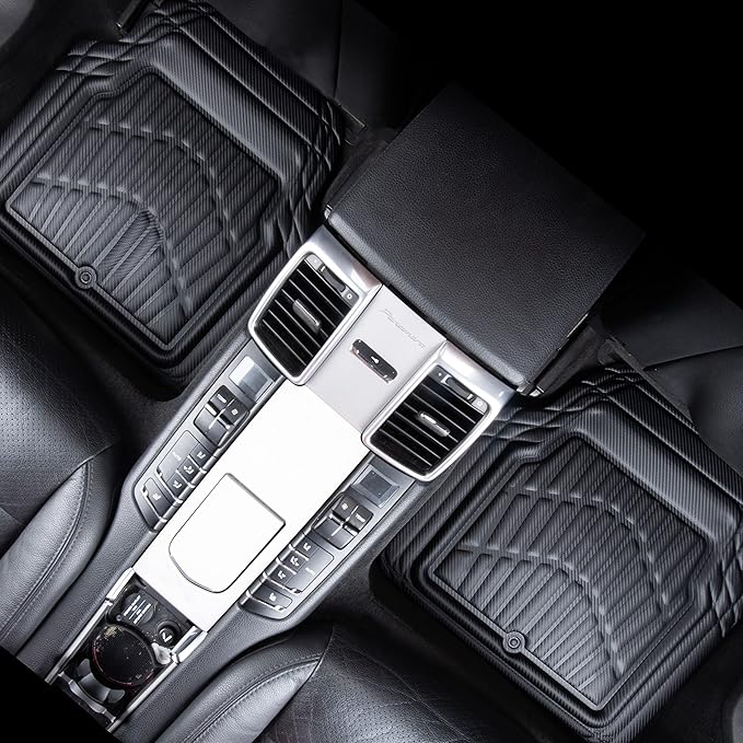 CAR PASS Carbon Fiber Leather Car Floor Mats -3D Waterproof All Weather, Universal Trim to Fit & Anti-Slip Burr Bottom Safety & Light Easy Clean Install for SUV Truck Auto Sedan Van(Black)